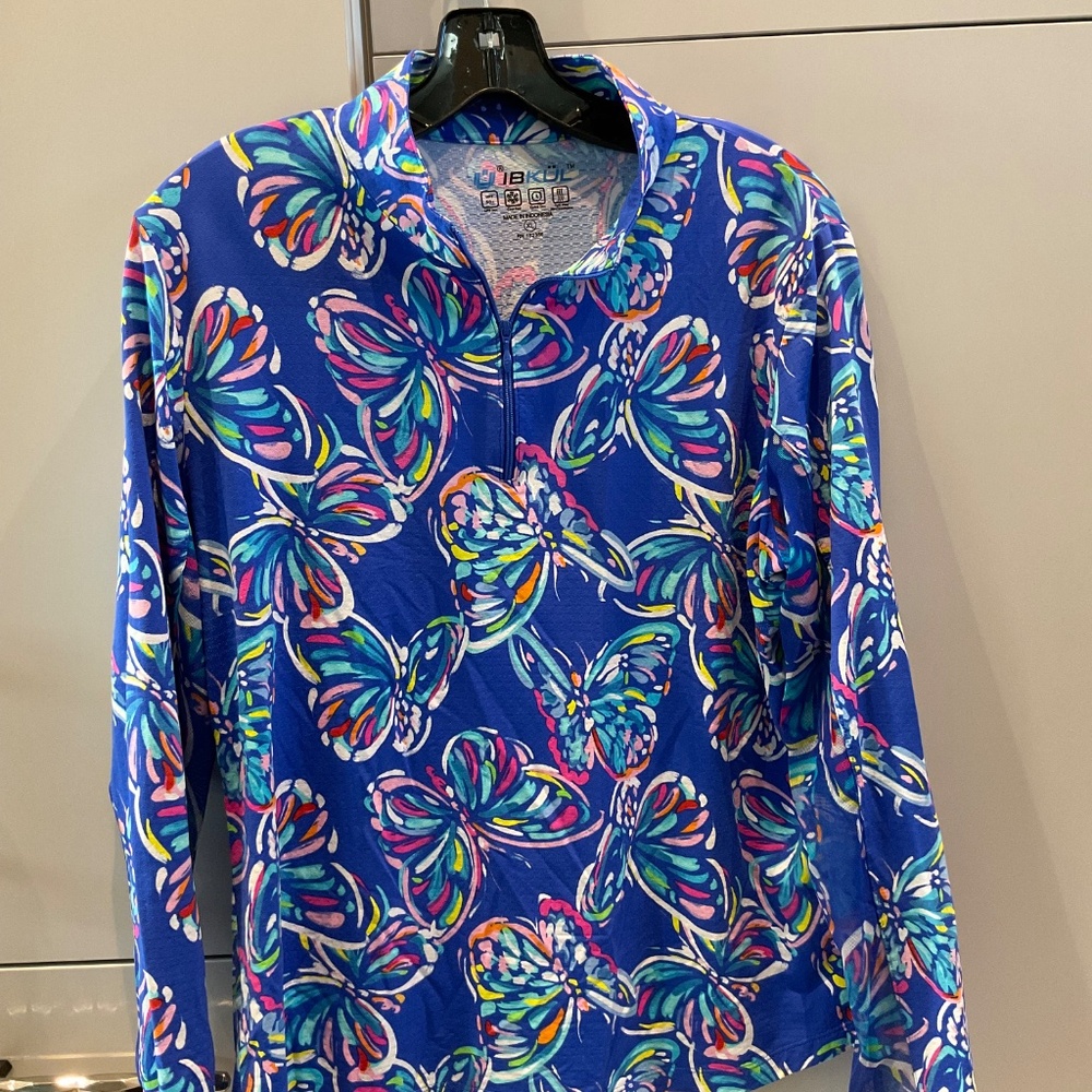 IBKUL MOCK NECK LONG SLEVE UPF+50 1/4 ZIP  ROYAL BLUE MULTI